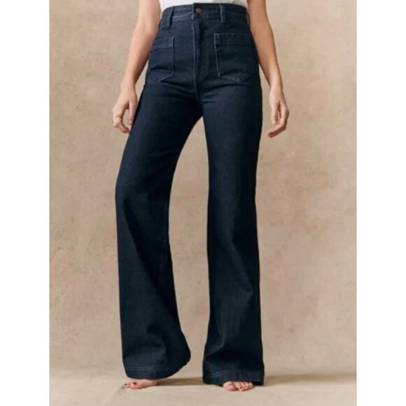 Sezane Dark Wash High Waisted Retro Flare Leg Le 70's Jeans - Picture 1 of 3